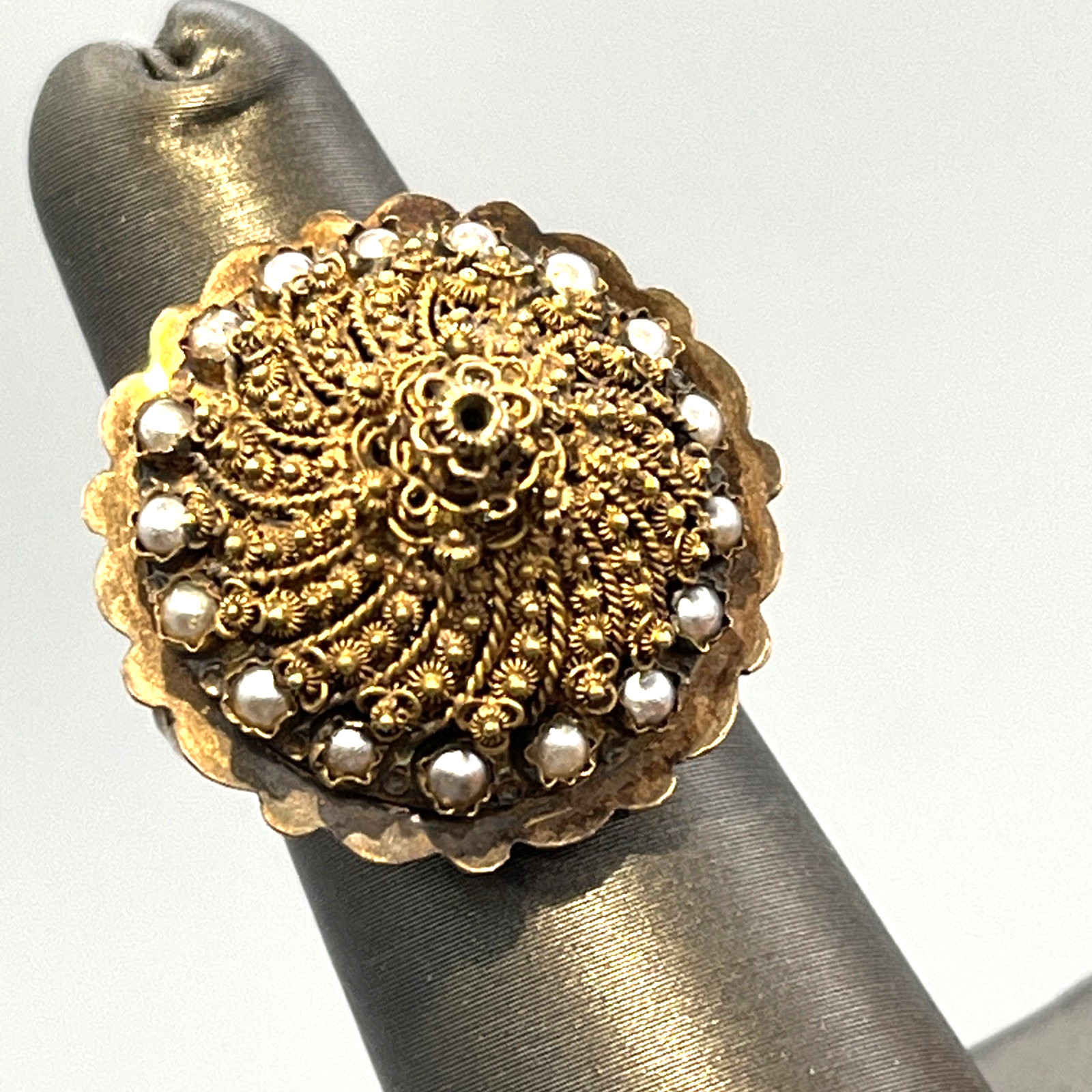Antique 14k Seed Pearl Cannetille Ring Size 6