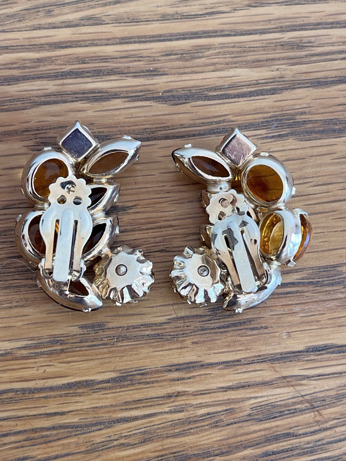 Vintage Rhinestone Earrings Brown Fall Colors Cupcake Setting Open Back