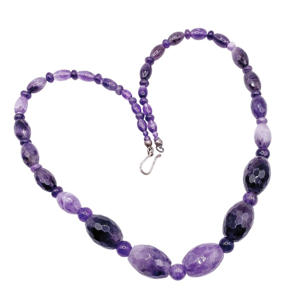 Desert Rose Amethyst Bead Sterling Silver Necklace 22”