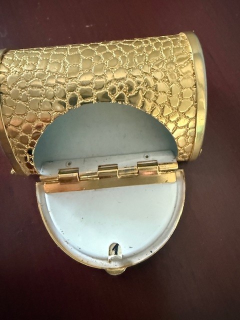 Vintage Guilloche Enamel Gold Finish Pillbox Purse/Necklace