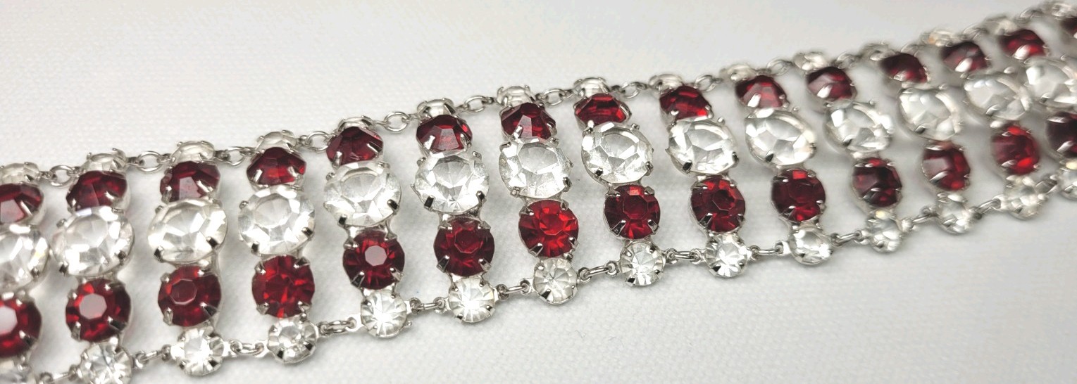 Elegant 7.5″ Estate Garnet & White Sapphire Color Bracelet 1/20 12k Gold 36.85gr
