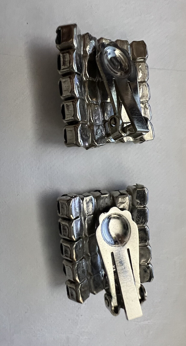 Art Deco Antique Sterling Silver Rhinestone Bracelet & Earrings Set 1950’s