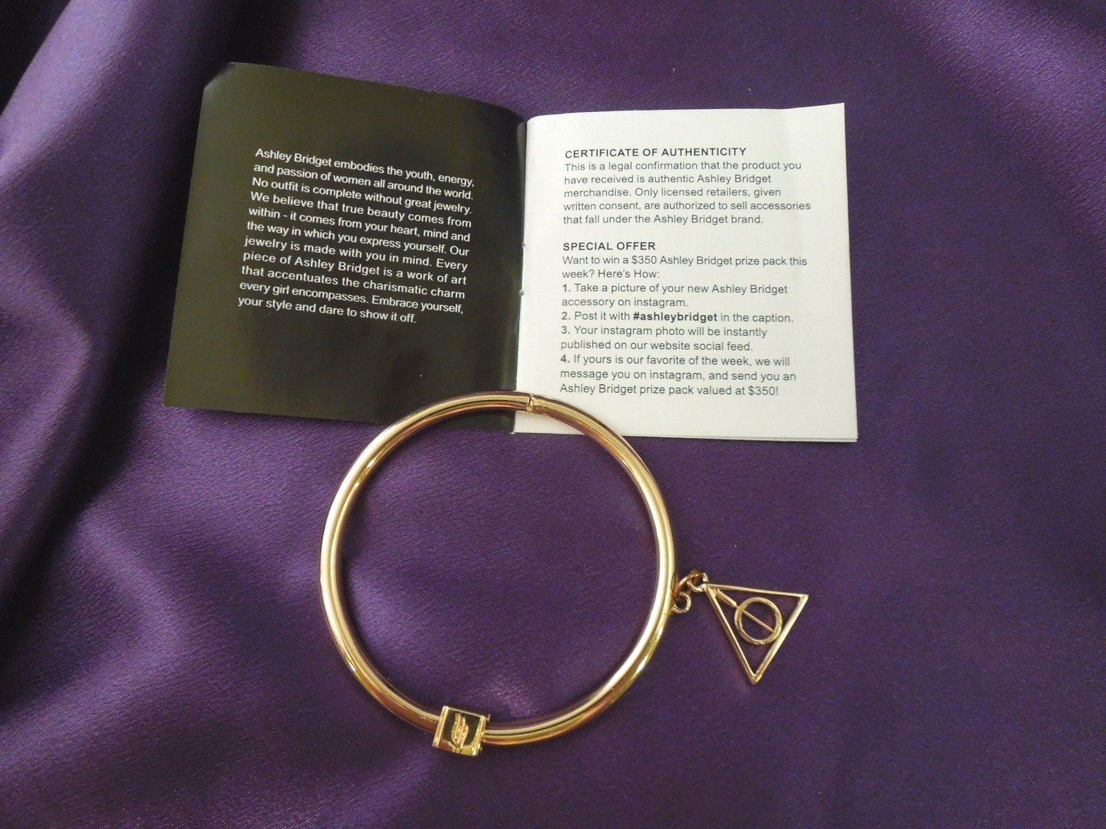 Ashley Bridget Artist Designed Gold Tone Bangle Bracelet W/ Charm