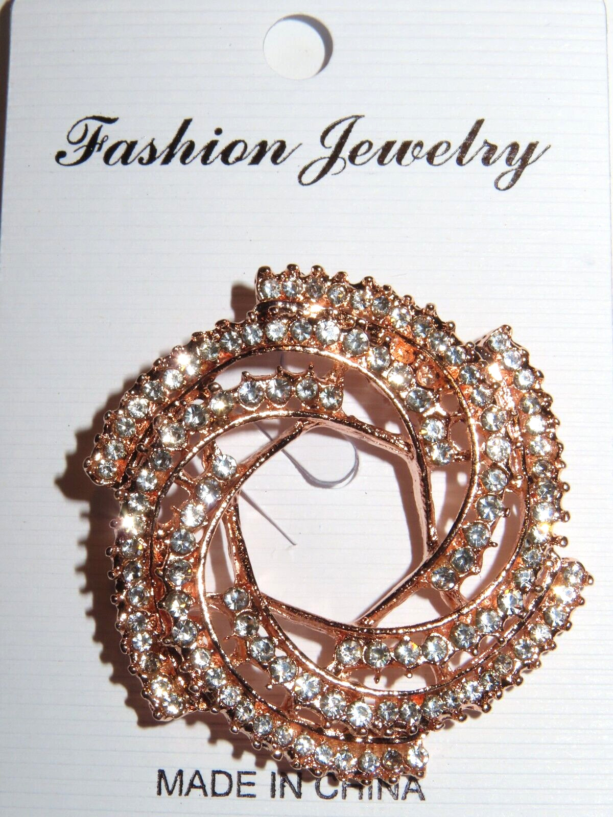 New Betsey Johnson Rhinestone Cluster Round Swirl Brooch/Pendant Goldtone