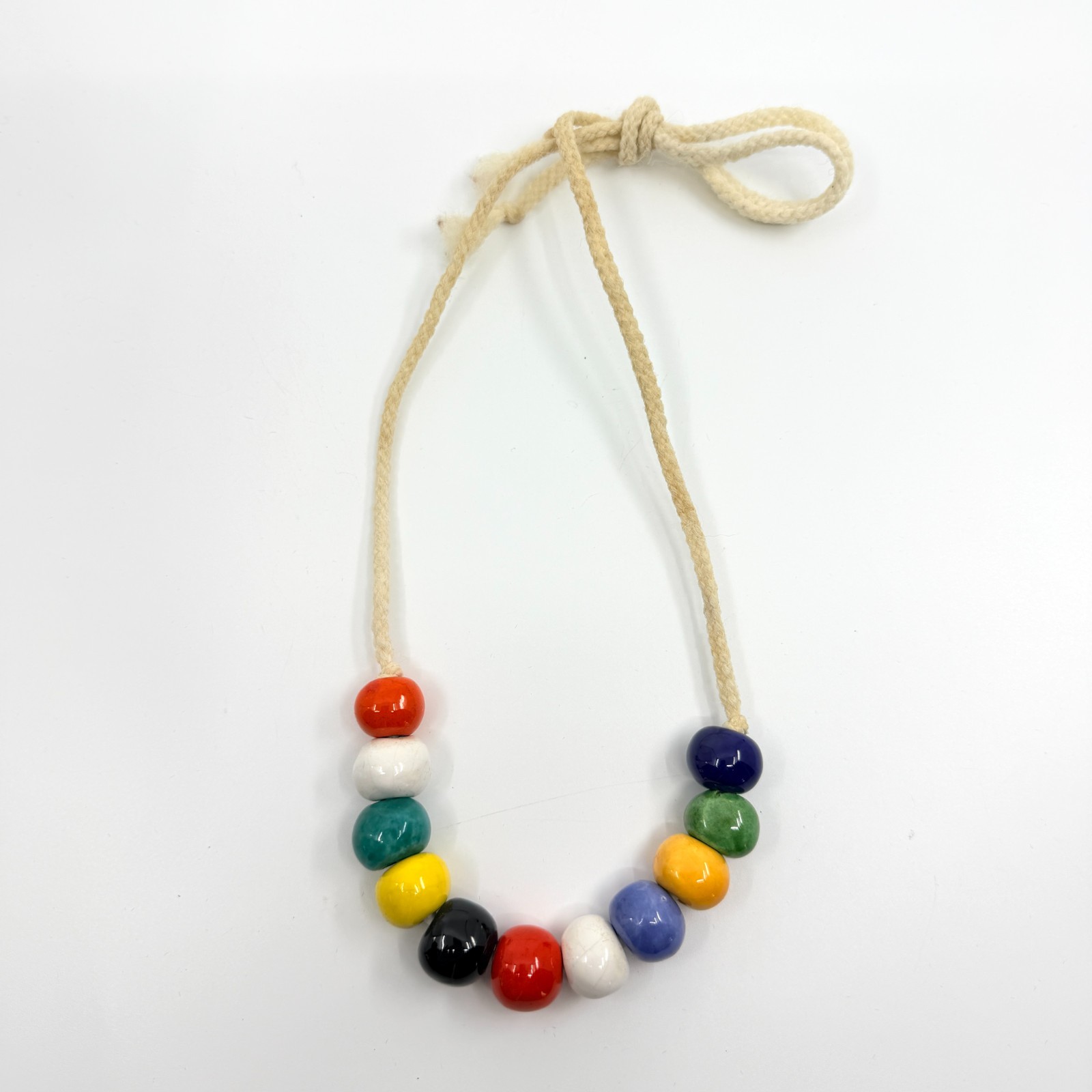Vintage Retro Rainbow Ceramic Chunky Bead Cotton Cord Statement Necklace Craft