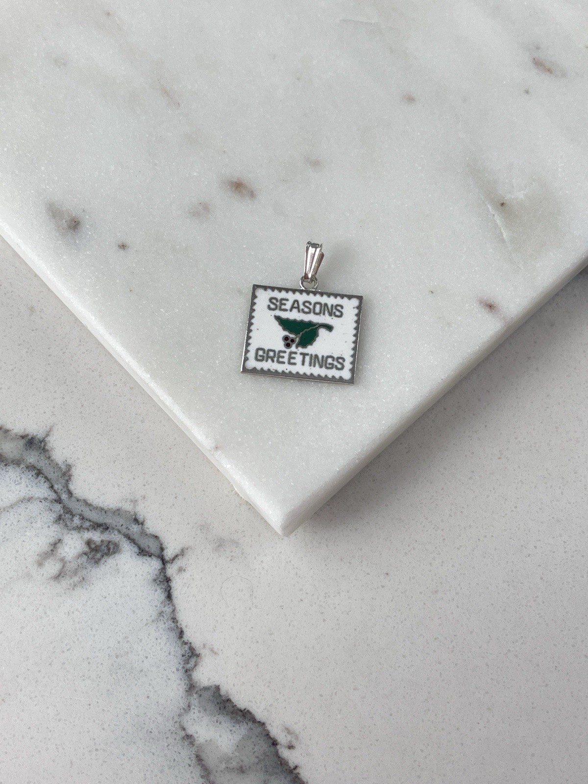 Vintage 925 Sterling Silver Seasons Greetings Enamel Christmas 1971 Charm