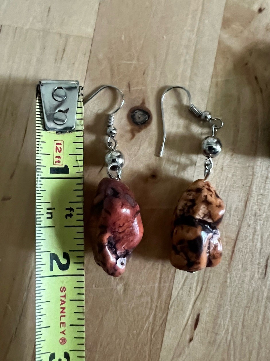 Brutalist Gemstone Necklace Chunky Slab Multi Charm Matching Earrings 18-21” Adj