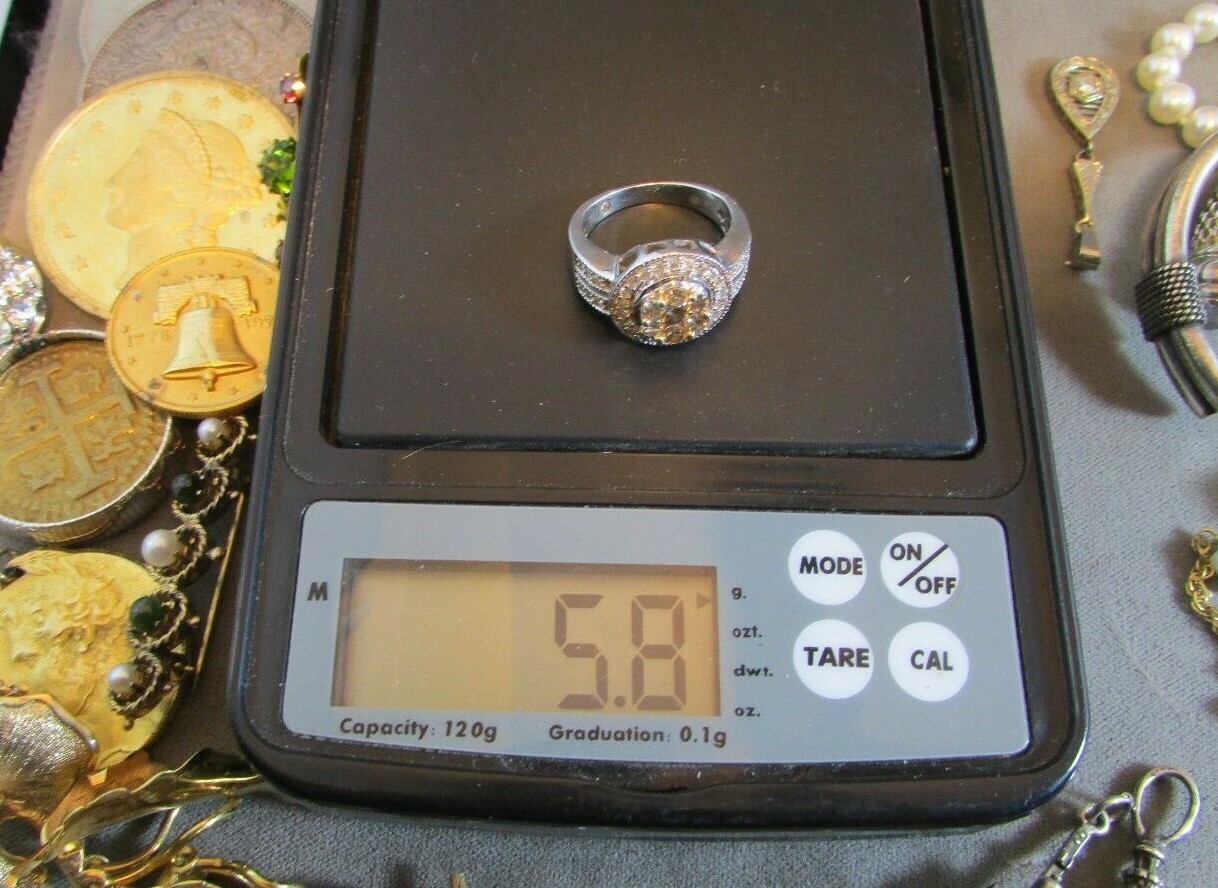 CHAMPAGNE & WHITE DIAMONDS 14k WHITE GOLD RING Size 5 IJDN Interjewel USA