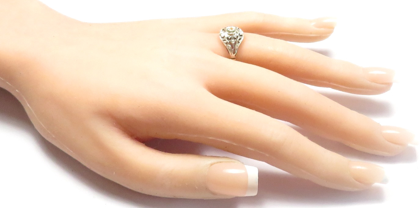 Victorian Edwardian 14KY Silver Diamond Engagement Ring Size 7 UK-N1/2 EGL USA