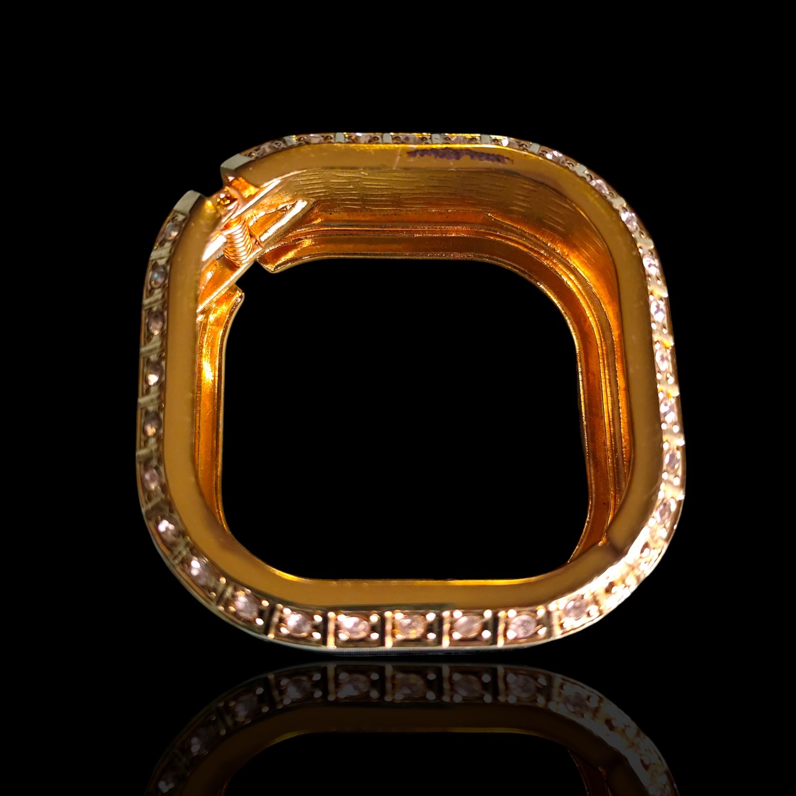 Vintage Wide Black Enamel Clear Glass Rhinestone Square Clamper Bangle Bracelet