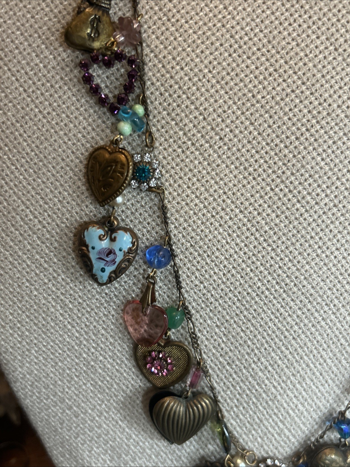 50. GLASS WORKS STUDIO Brass Multi Color Glass Heart Enamel Flower Necklace 33″