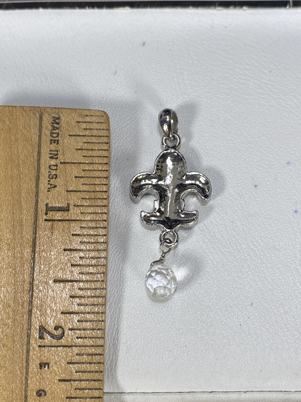 Vintage Estate 1990s Silver FLEUR DE LIS Charm Dangling Crystal Bead Charm Only