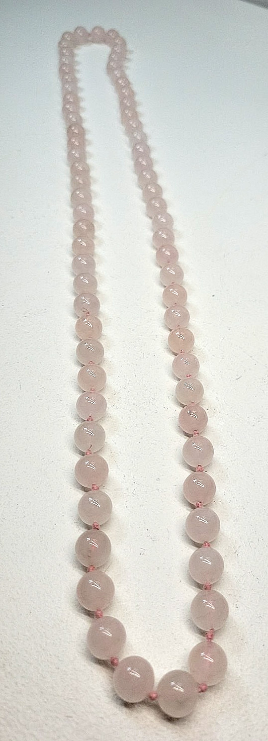 VTG Rose Quartz Hand Knotted 32″ Continuous Gemstone Bead Necklace