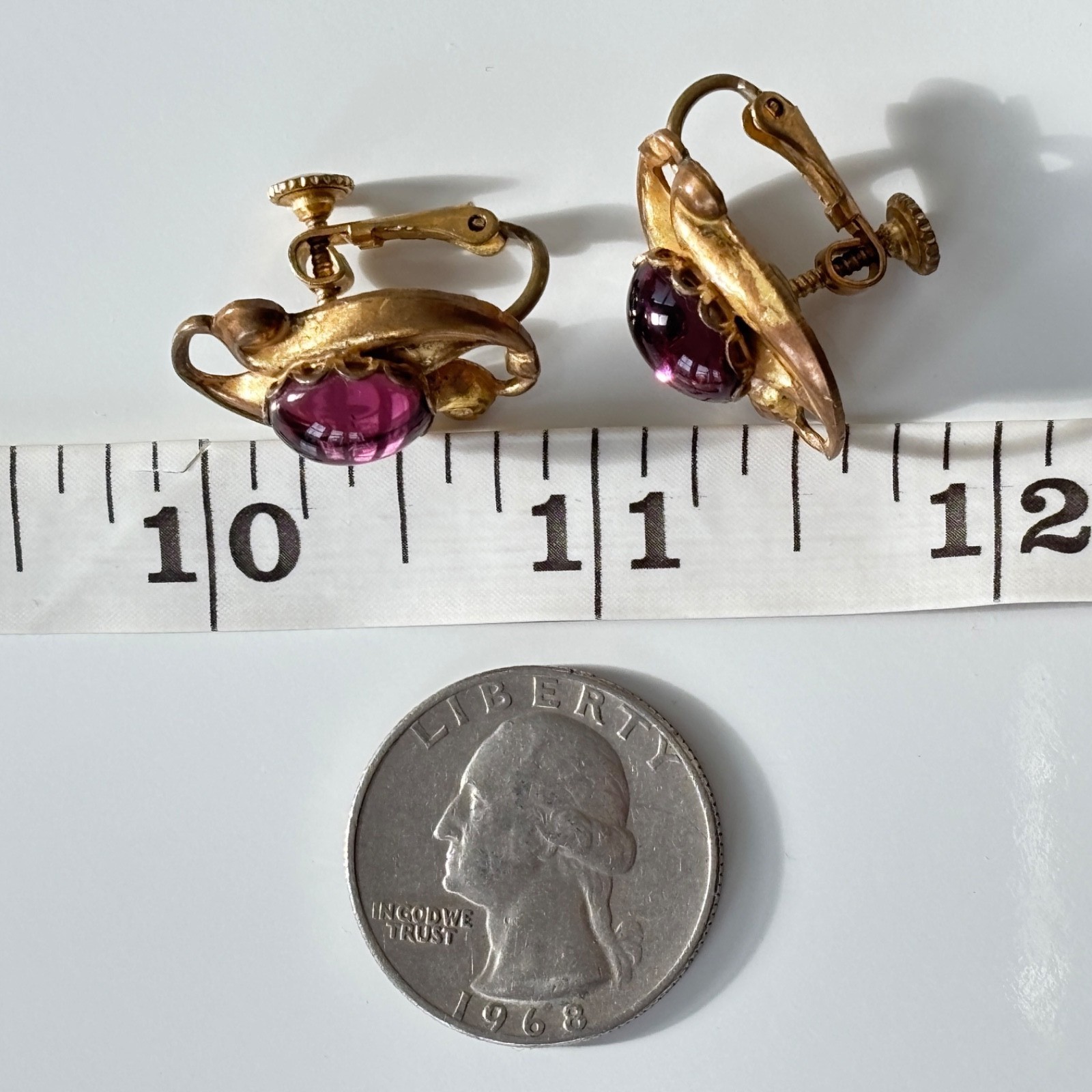 Vintage Miriam Haskell Earrings Signed Purple Pink Gripoix Glass Cabochon