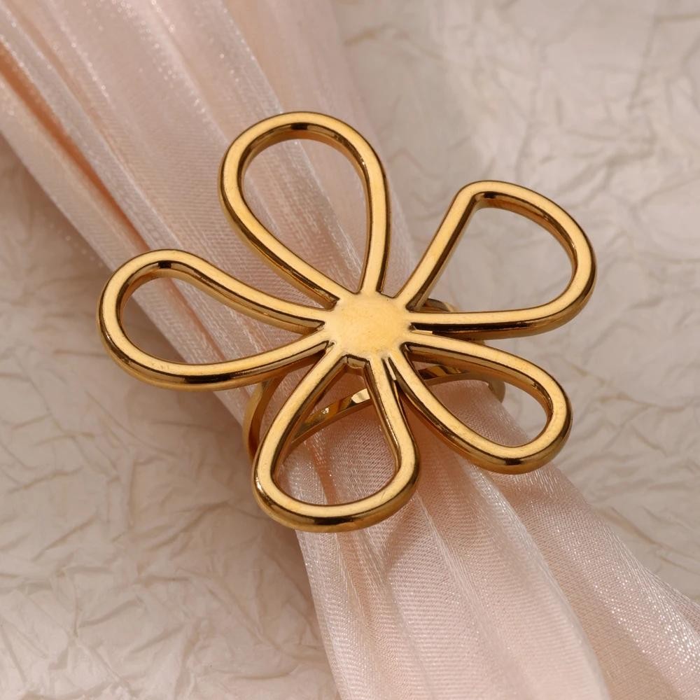 Vintage Geometric Flower Adjustable Ring Gold Plated 316l Stainless Steel Gift