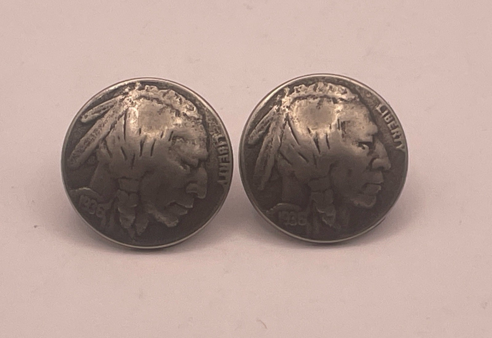 Vtg 1936 Indian Head/Buffalo Nickel Pierced Earrings Coins