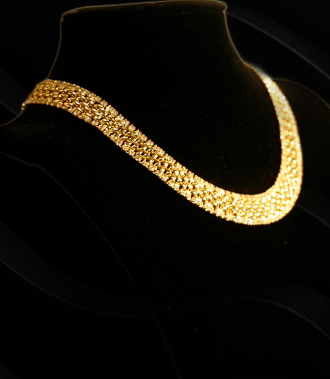 Vintage Kenneth J. Lane Bright Gold Tone Collar Necklace Rhinestones 90’s