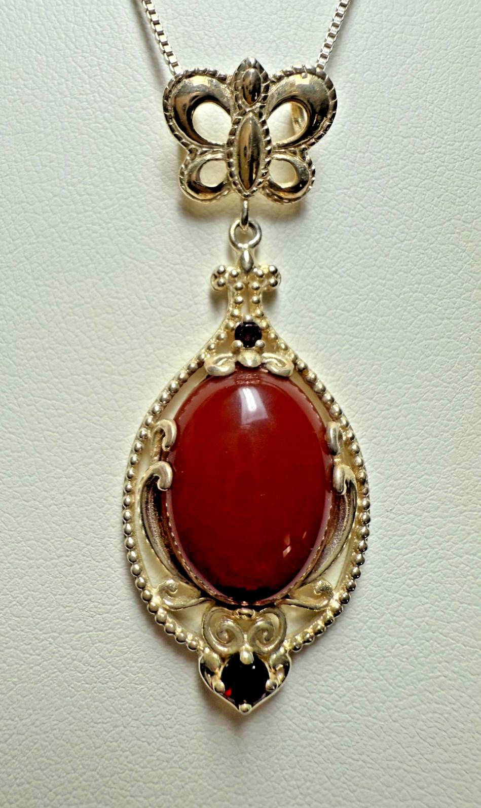 VTG Kit Heath Sterling Silver Butterfly Necklace Earrings Set Red Cabochon 925