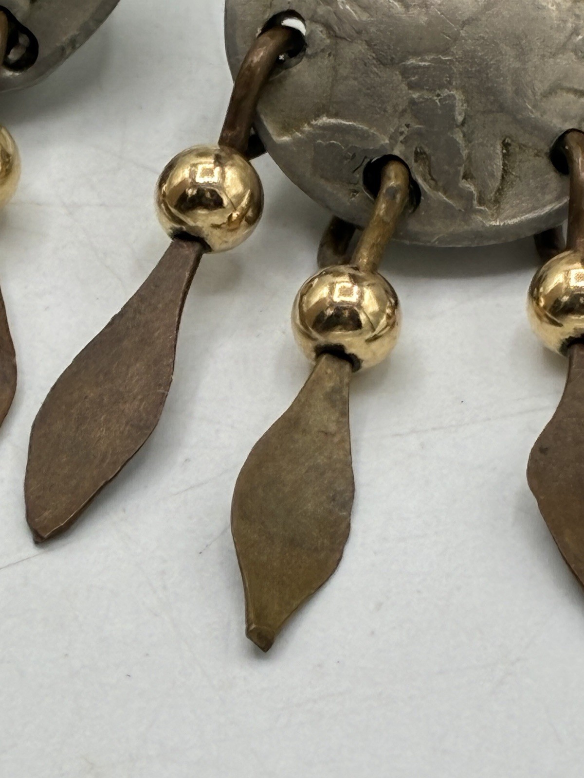 Vintage Buffalo Nickel Coin Earrings Post Dangle Feather Gold Tone Bead Handmade