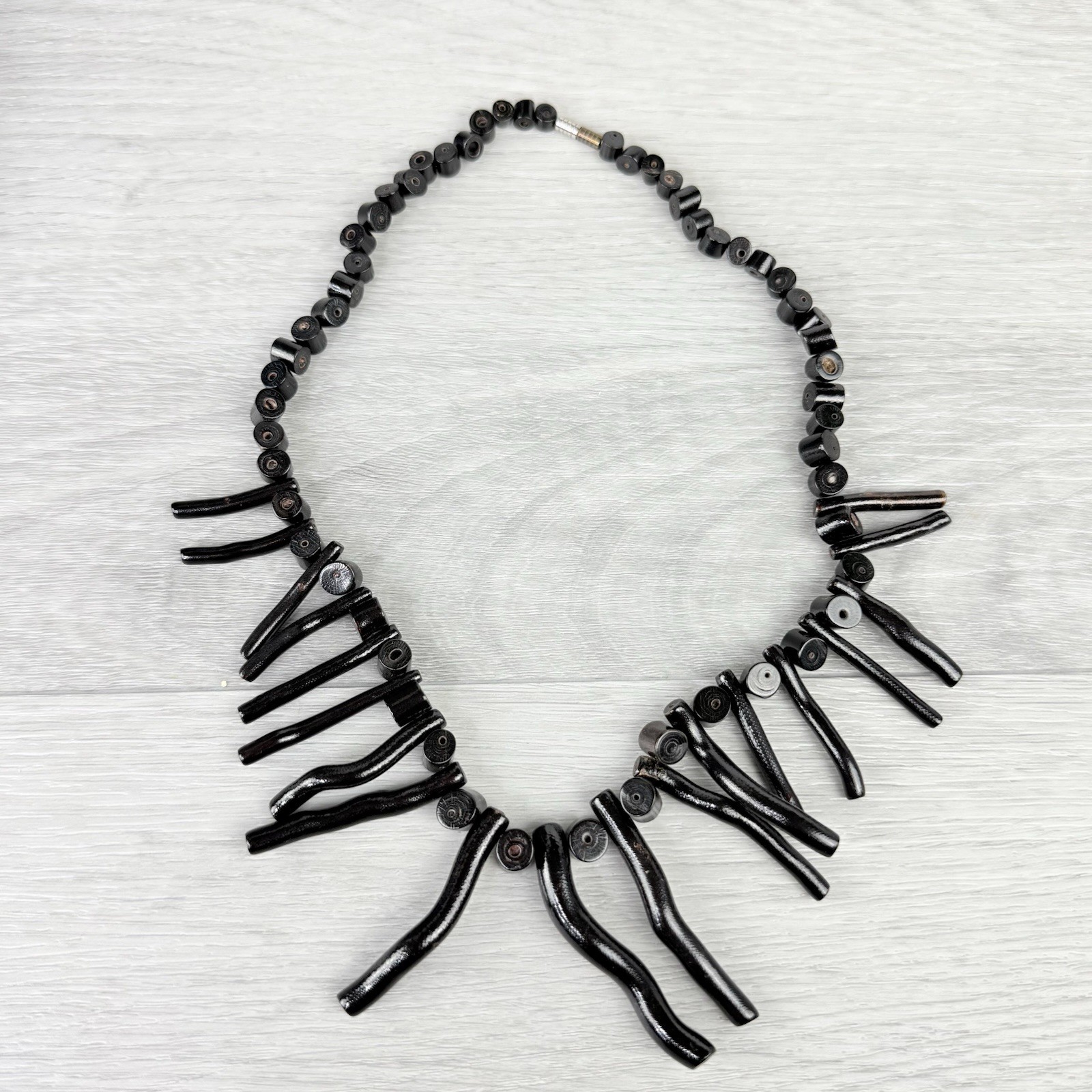 Vintage Genuine Black Branch Coral Chunky Tribal Boho Chic Goth Fringe Necklace