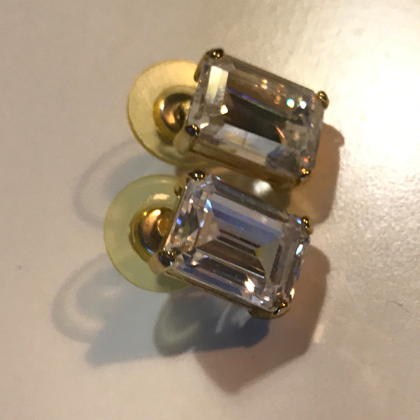 Gold Tone Baguette Cubic Zirconia Stud Earrings Gold Plated Ear Wire NOI