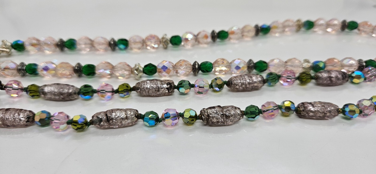 Vintage Art Glass Necklace Multicolor Beads Toggle Closure Lot of Two