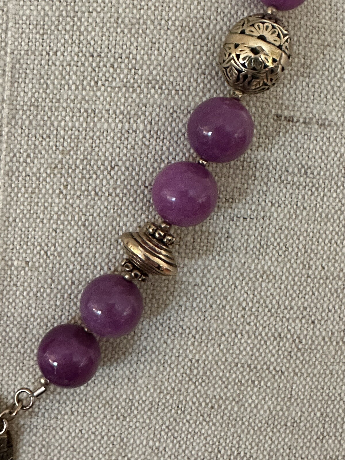 Vintage Amy Kahn Russell Purple Jade Lily Pendant Beaded Necklace