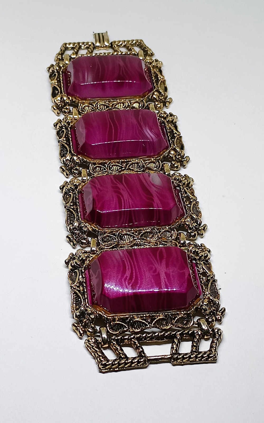 Vintage Purple Thermoset Lucite Chunky Wide Link Bangle Bracelet Earring Set
