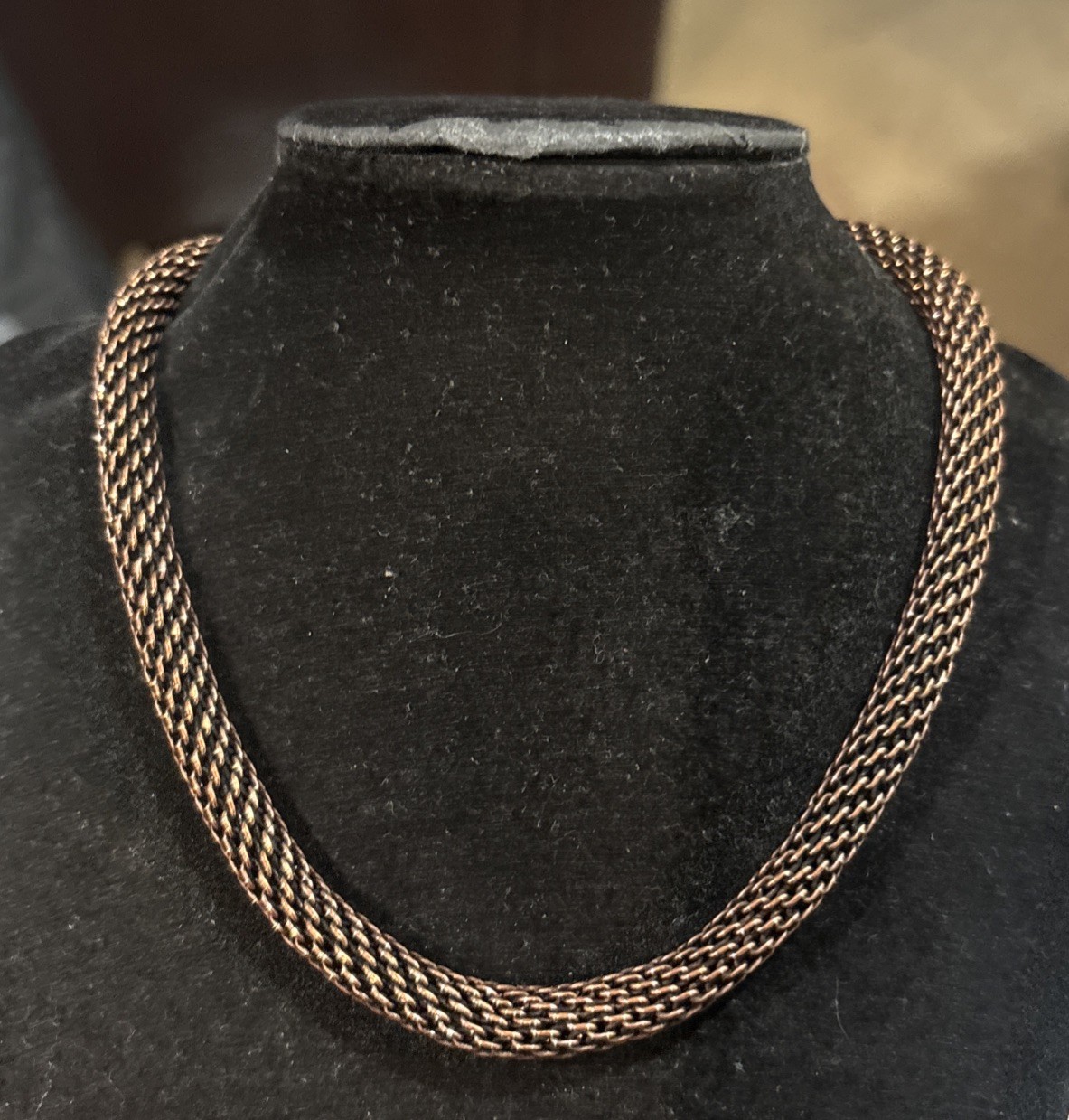 Vintage Copper Tone Mesh Necklace ( Not Copper) 16” Thick