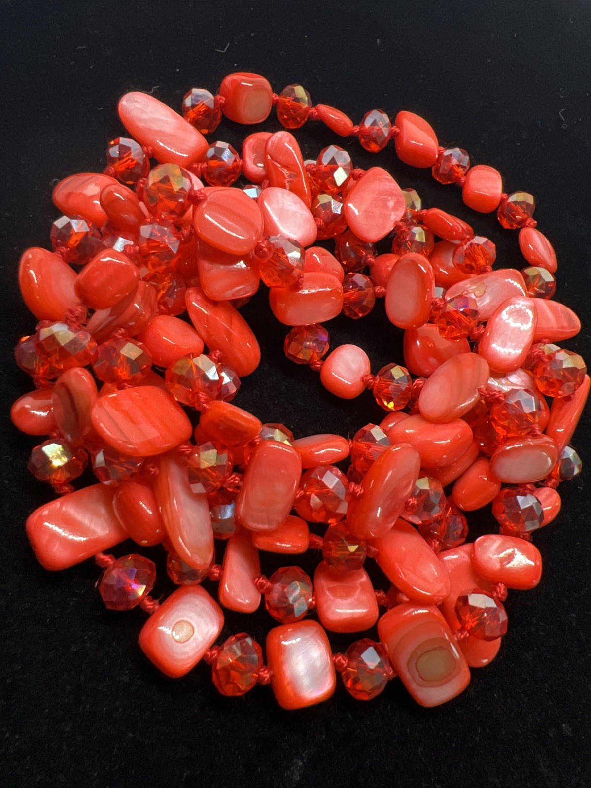 BEAUTIFUL RED MOP GLASS FACETED CRYSTAL 50” NECKLACE