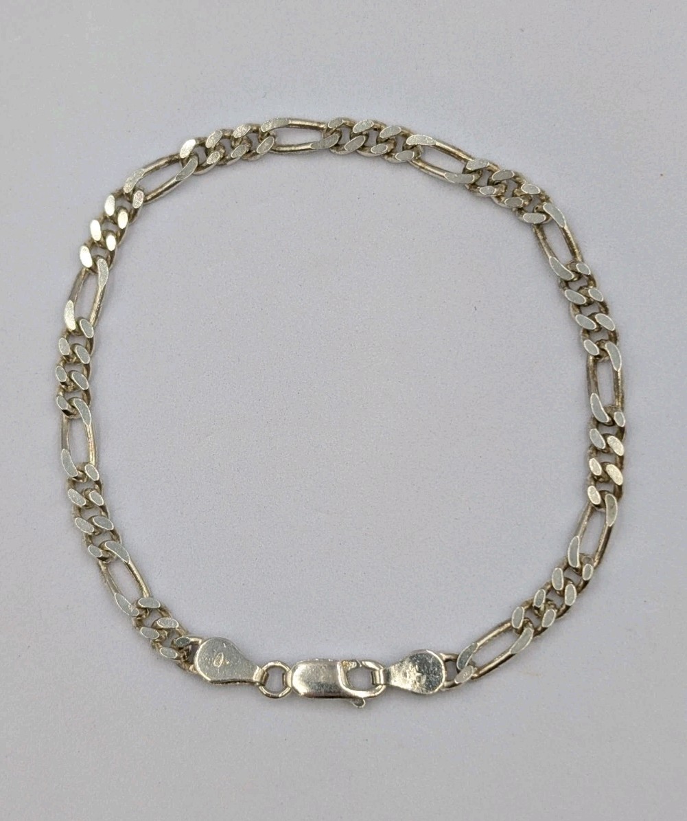 Signed Vtg Sterling Silver 4.3mm Figaro Italian Chain Unisex 925 Bracelet 7 7/8″