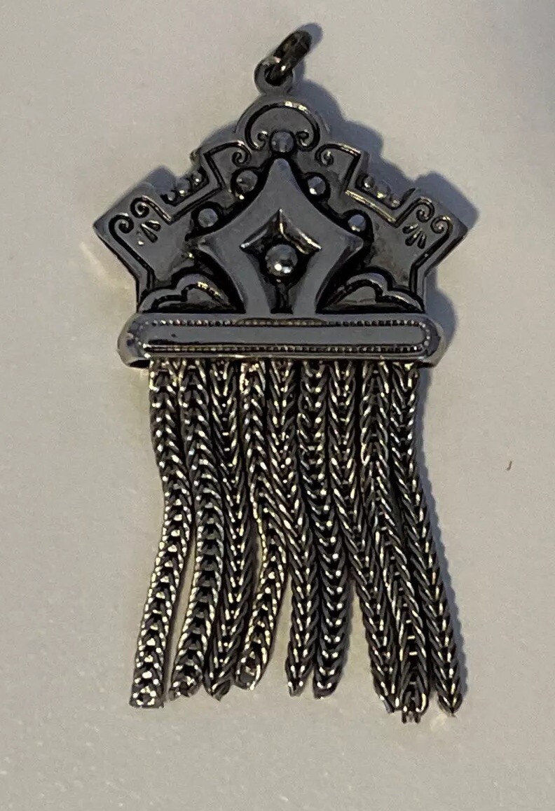 Vintage Silver Tone Tassel Pendant with Crown Top NO chain included