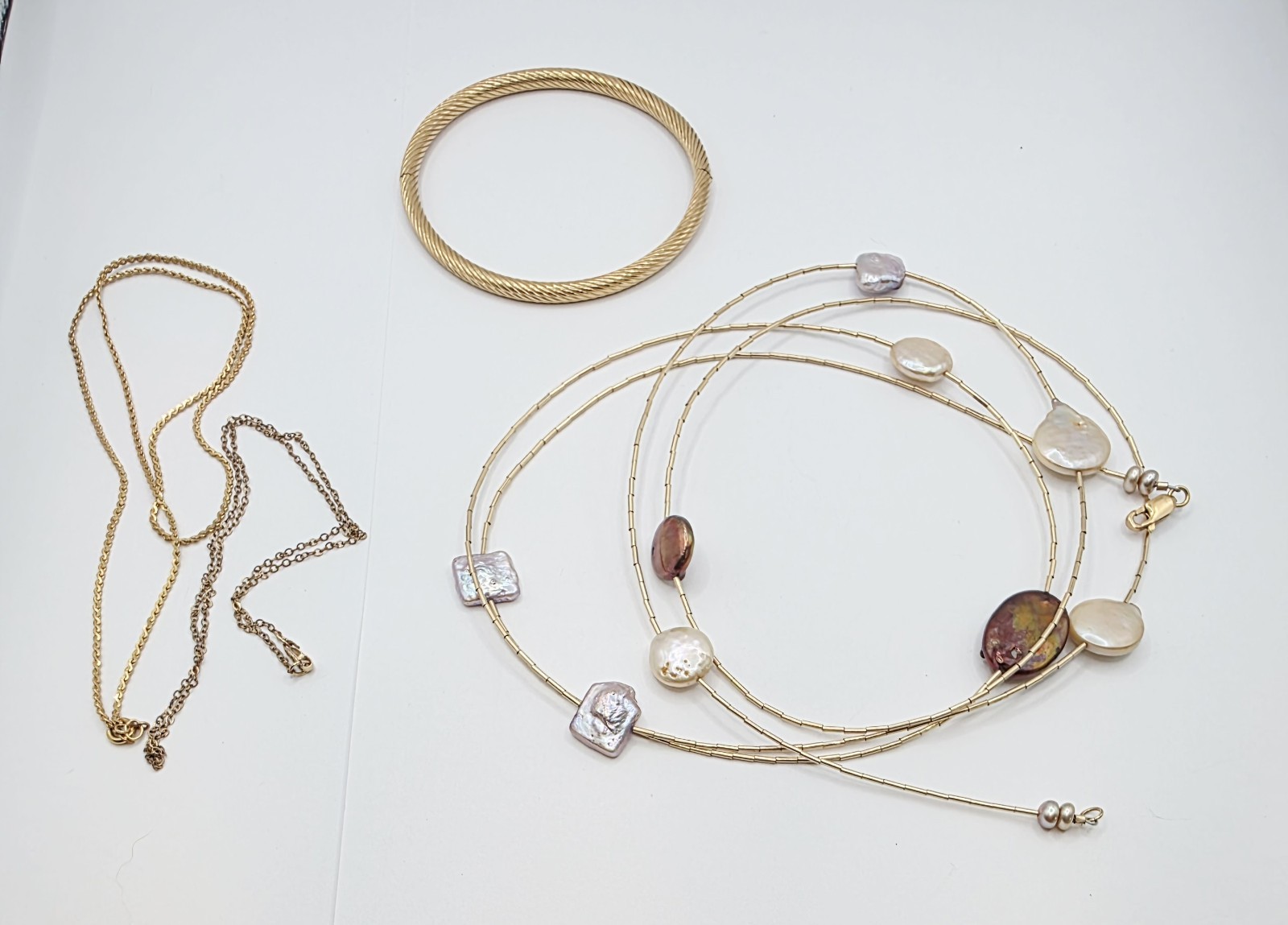 Vintage Gold Filled Jewelry 14K GF Marathon Bracelet Pearl Necklace 20g *read
