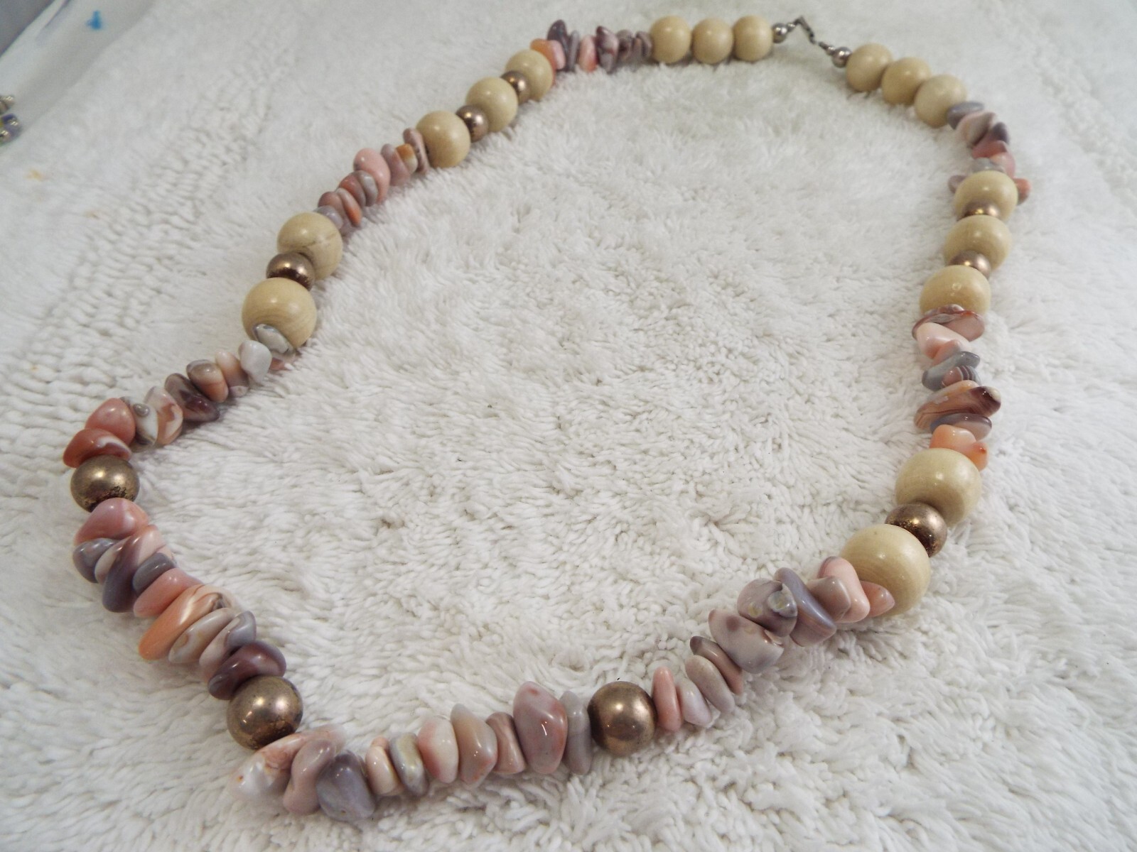 Blonde Wood & Pastel Botswana Agate Stone Necklace (A53)