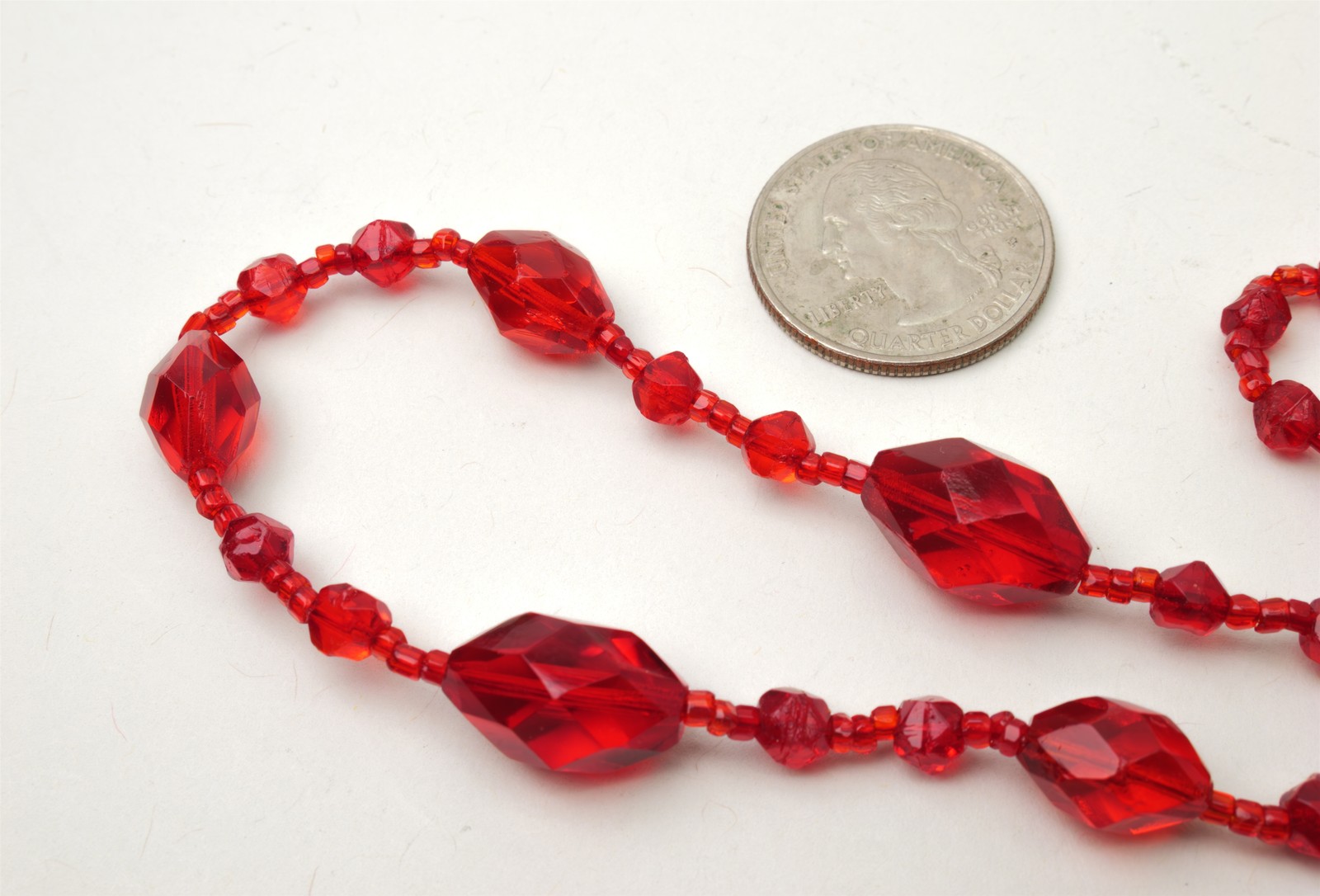 Ruby-Red Czech Glass Faceted Crystal Beads Graduated Necklace