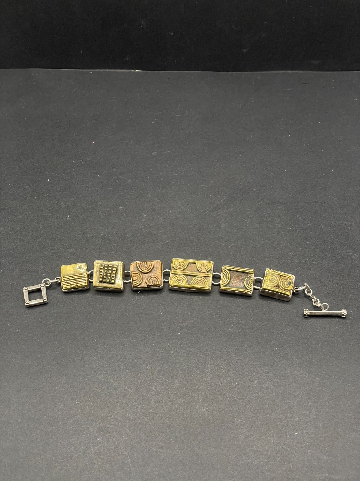 Vintage Amy Kahn Russell AKR Sterling Silver Brass Toggle Bracelet