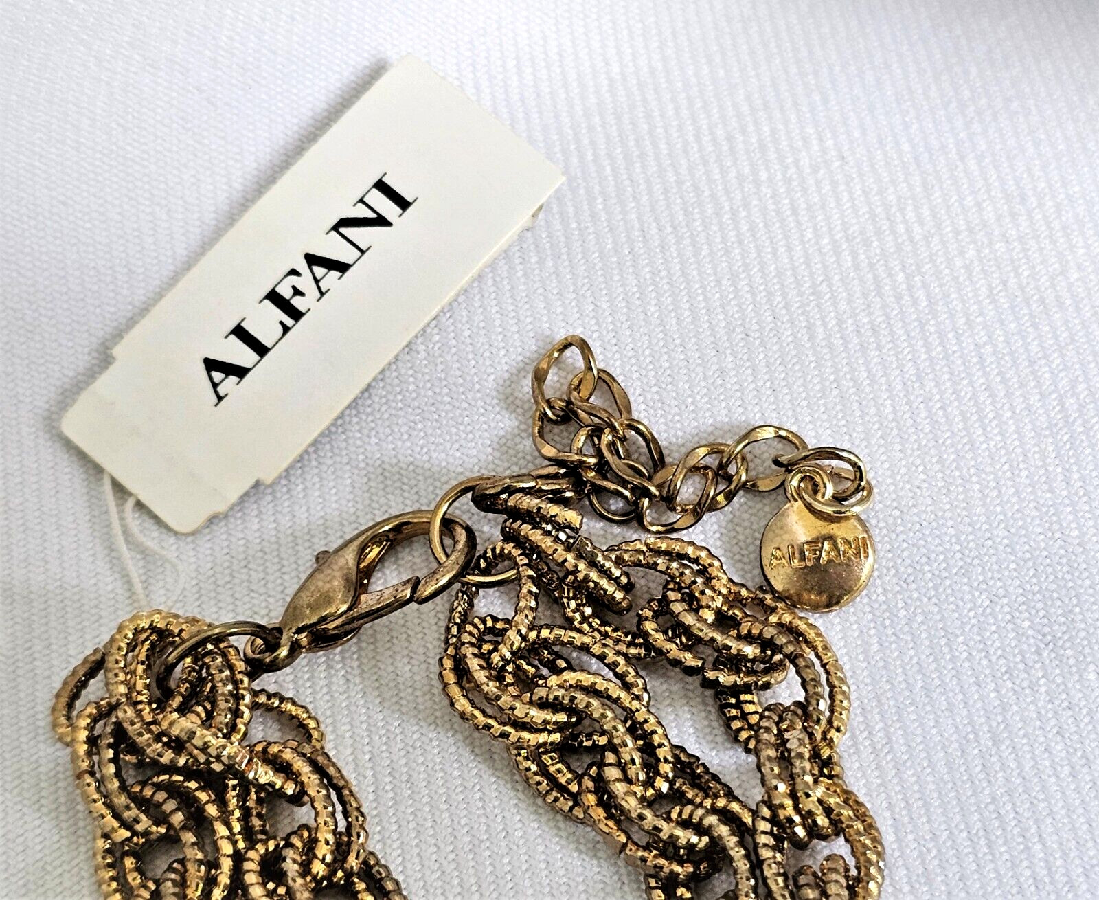 Alfani Rolo Link Necklace Gold Tone Crystal Rhinestone 2 Strand Designer Jewelry
