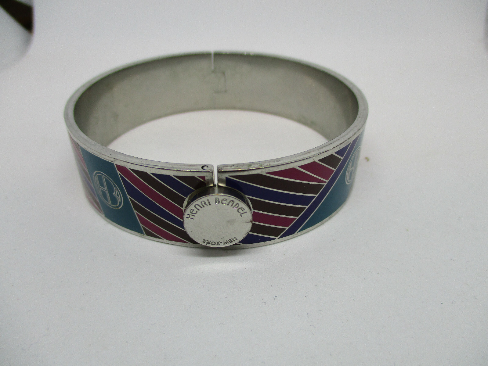 Vintage Henri Bendel New York Enamel Wide Hinged Clamper Halmark HB Bangle