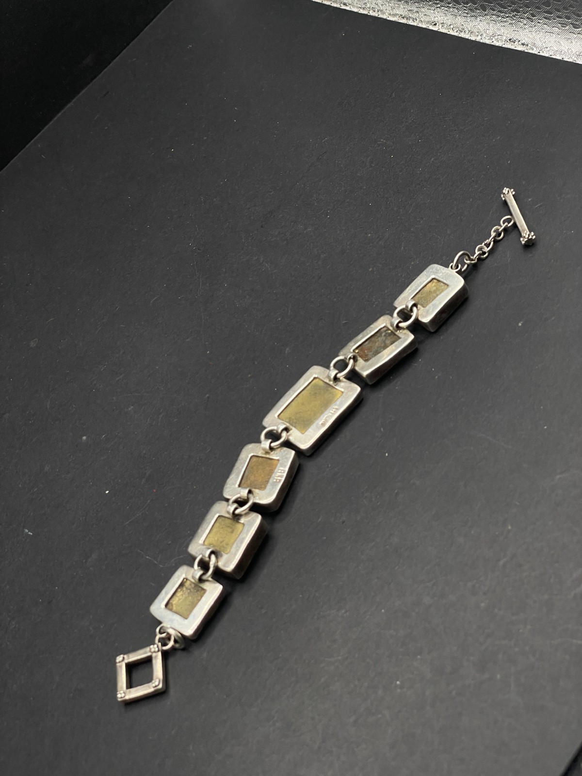 Vintage Amy Kahn Russell AKR Sterling Silver Brass Toggle Bracelet