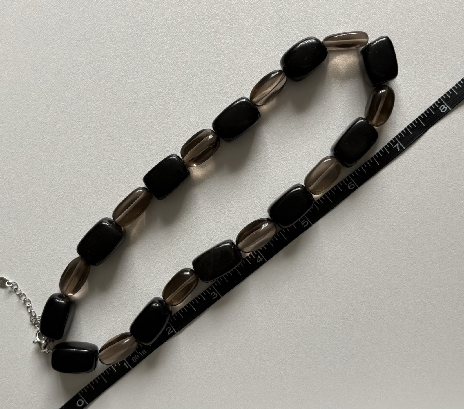 VTG Black & Clear Brown Chunky Glass Necklace Earrings Jewelry Set 925 ATI 106g