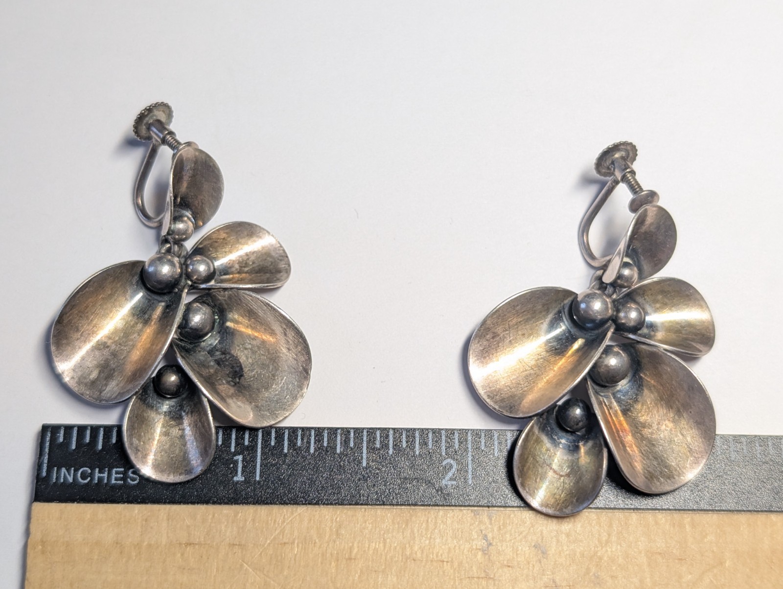 VINTAGE STERLING SILVER N.E. FROM DENMARK EARRINGS SIGNED HALLMARKED SCREWBACK