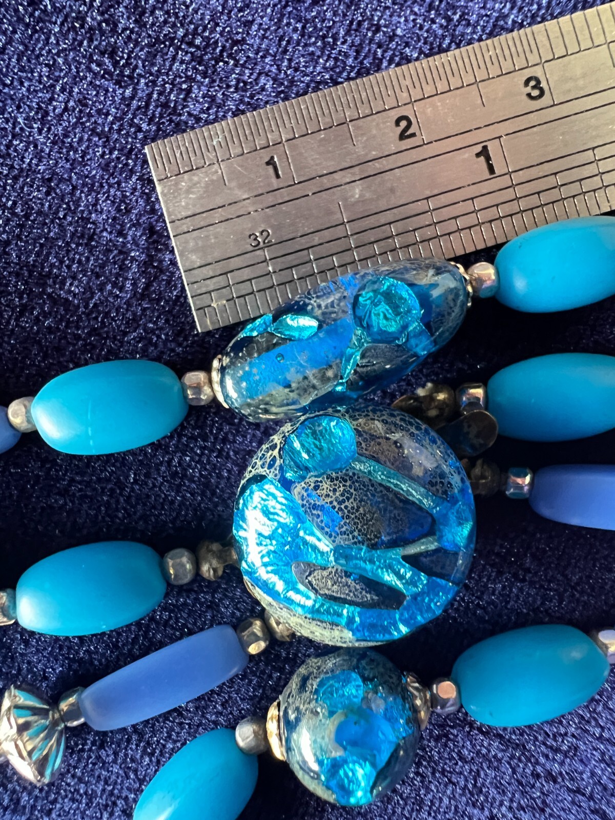 Murano Glass Beaded 2 Strand Necklace 22 Inches Long Blue