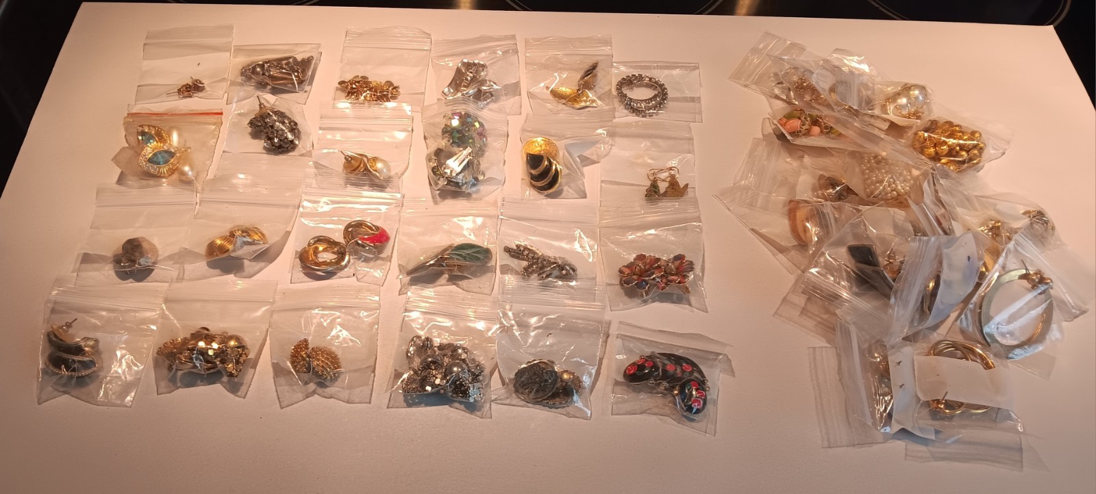 Large Lot Of 48 Earring Pairs: Clip On, Pierced, Stud, Dangle, Marked & Unsigned