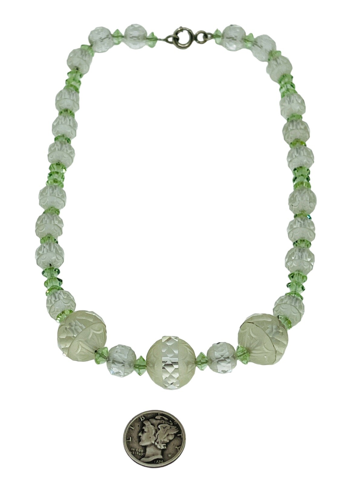 Antique Art Deco Circa 1920 Graduated Faceted Cut Czech Glass Bead Necklace 15”