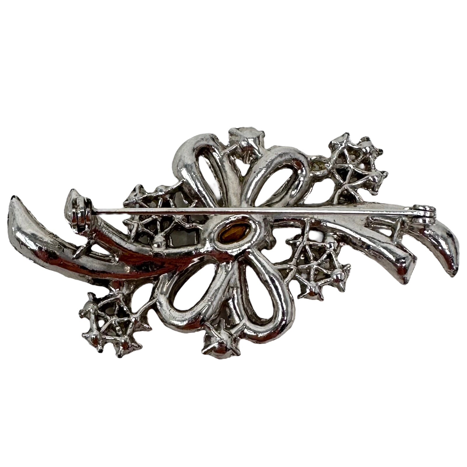 Vintage Lot Of 3 Silver Tone Rhinestone Brooch Pins Purple Blue Dangle