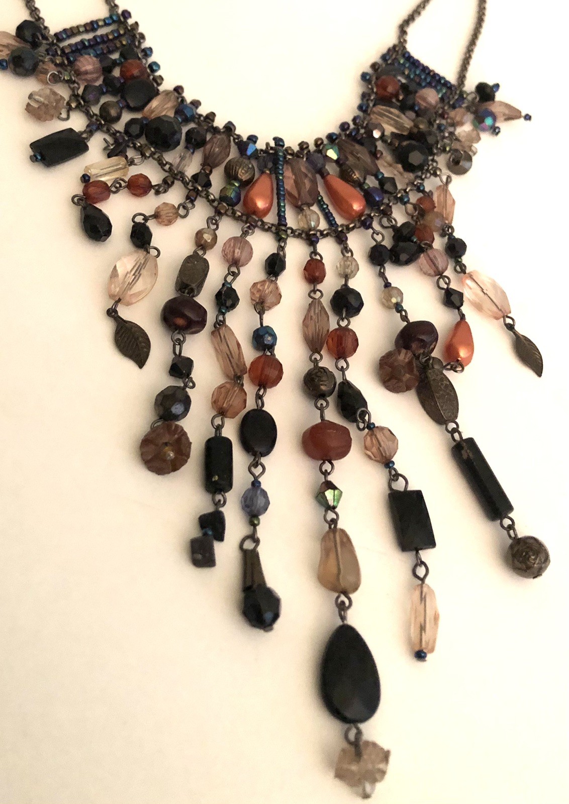 Vintage Victorian Multi-Strand Bib Style Colorful Bead Necklace Revival