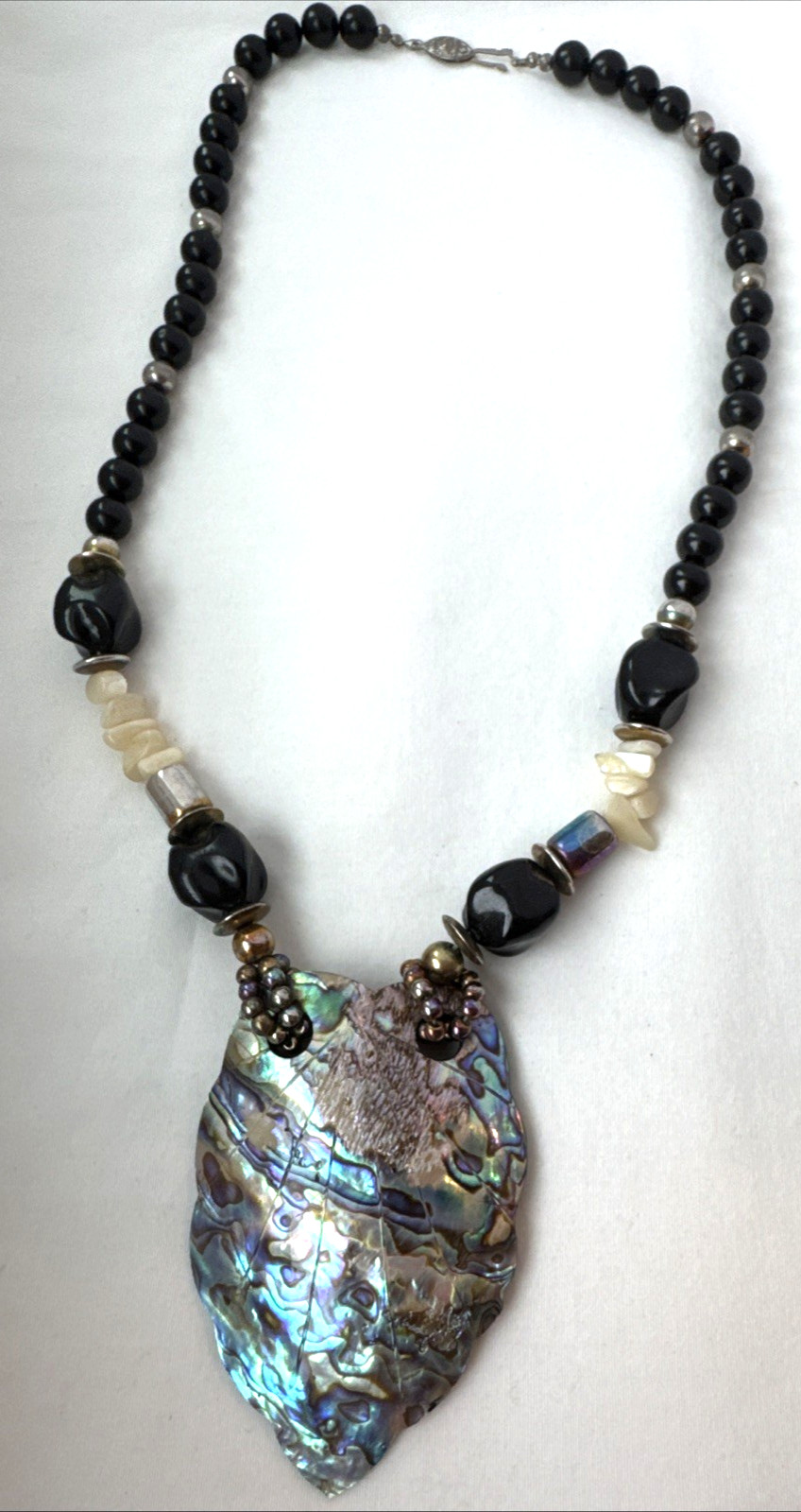 WOW Brutalist Modernist statement Necklace Jewelry VTG Goth shell Witchy Abalone