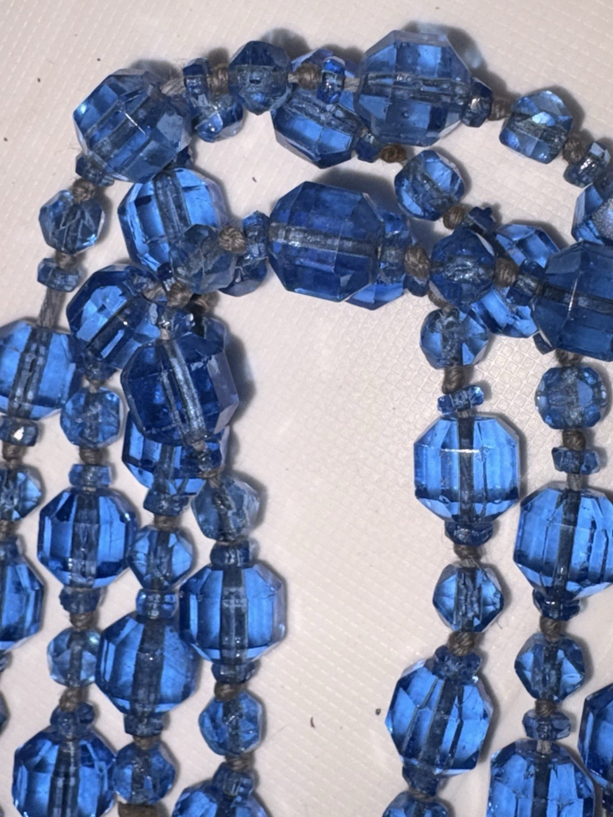 Antique 1920s Flapper Czech Glass Long Necklace Ceylon Sapphire Blue Beads 64”
