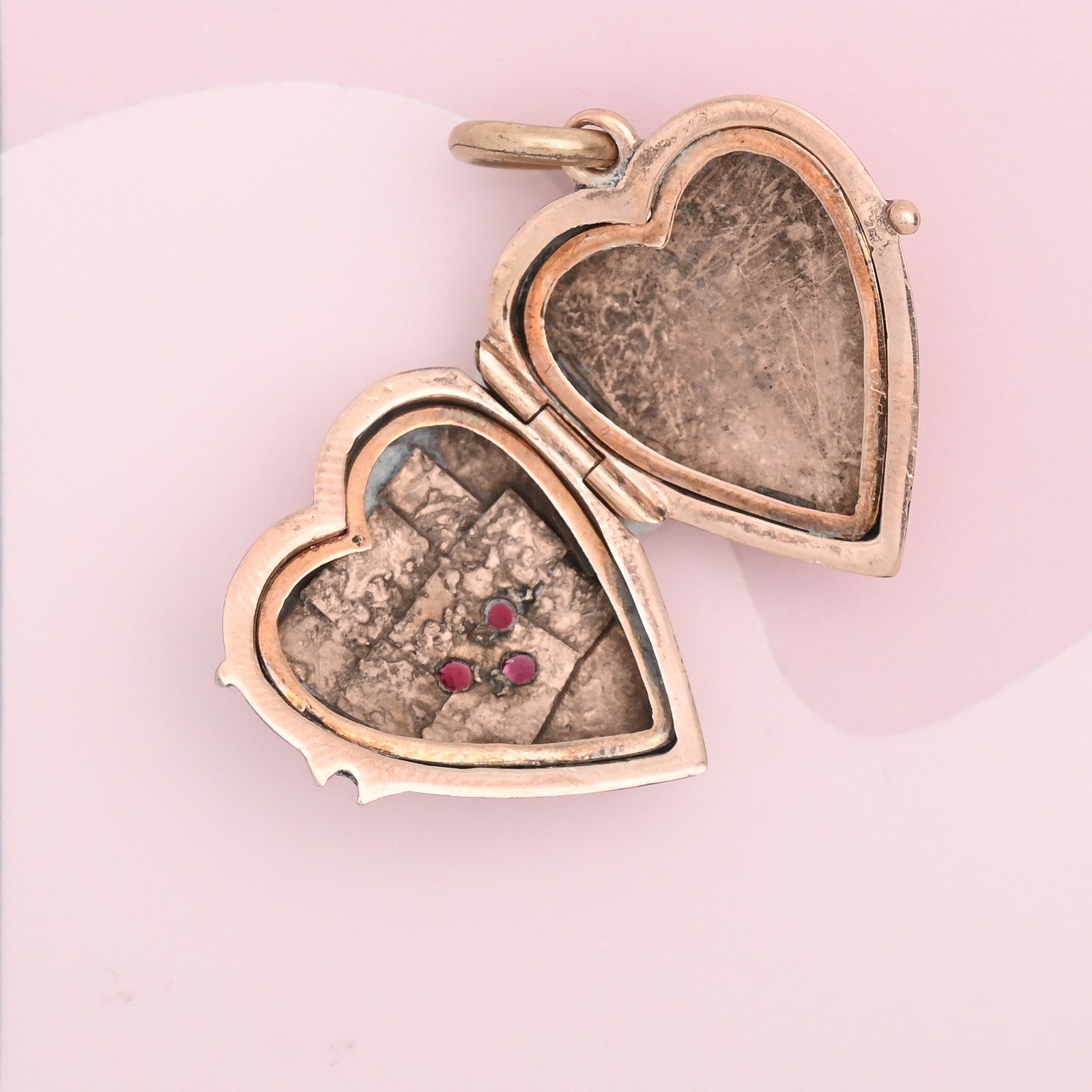 Antique Victorian Rose Gold Filled HEART CLOVER Paste Puffy Charm Pendant Locket