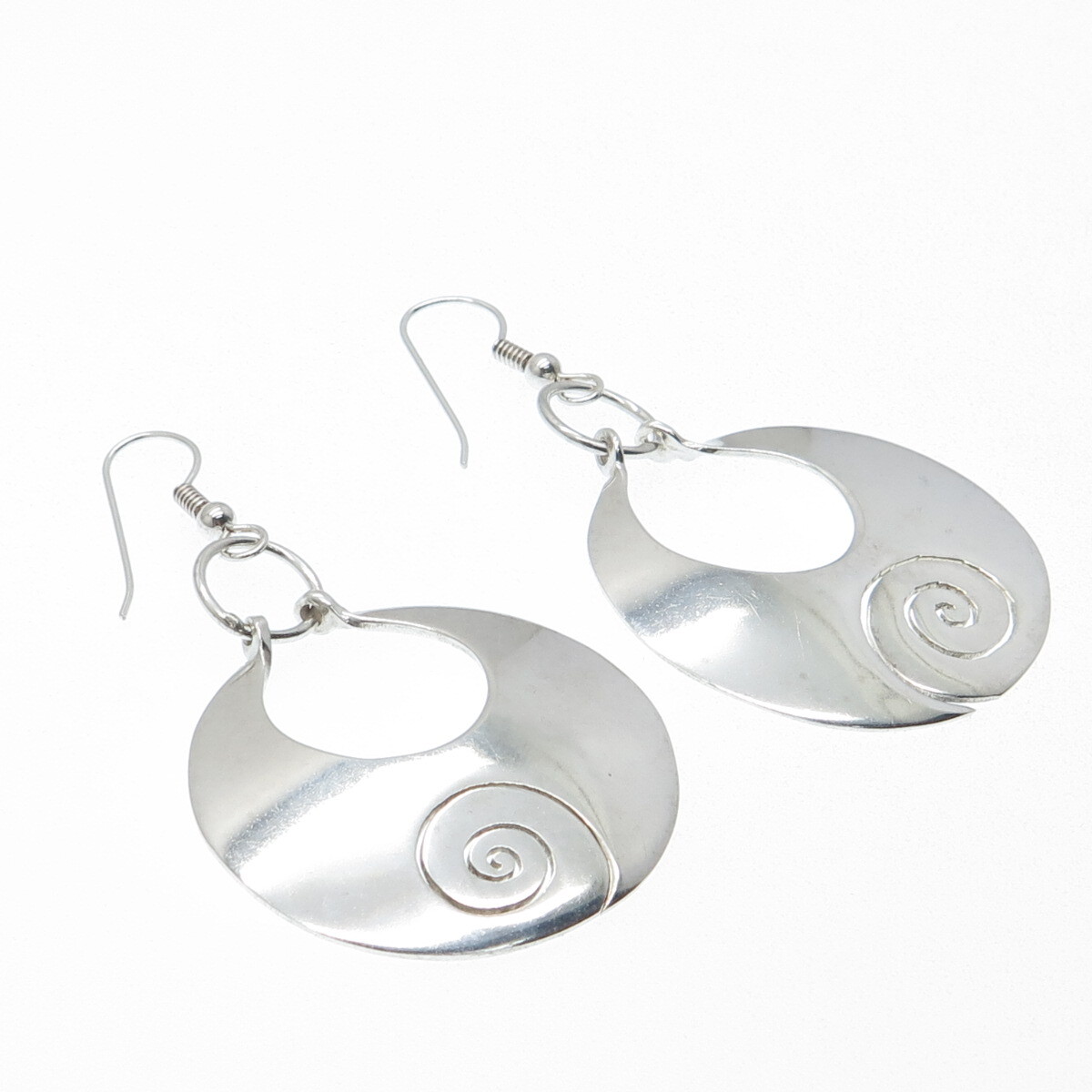 DOMINIQUE DINOUART 925 Sterling Silver Vintage Spiral Crescent Dangle Earrings